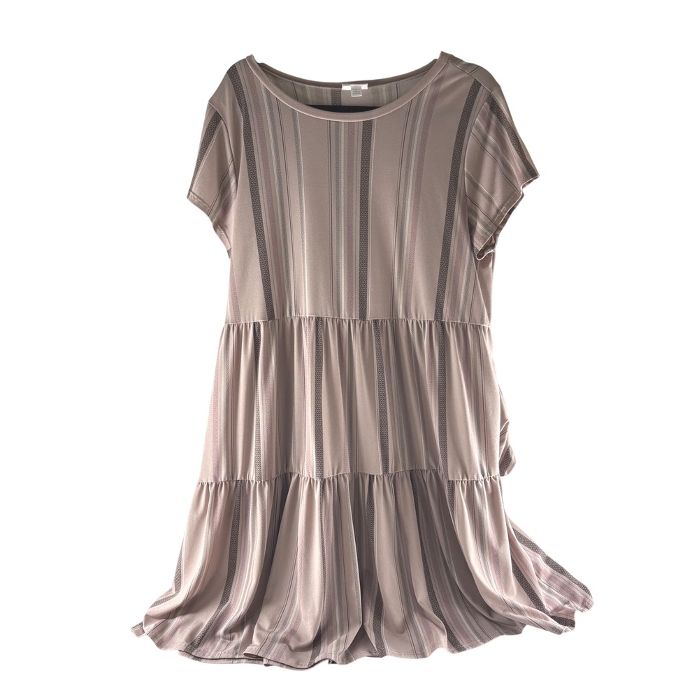 LuLaRoe Women Mauve Brown Striped Tiered Babydoll Short Sleeve Dress Large